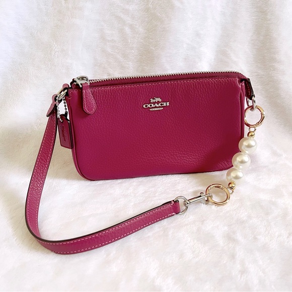 Coach （ Silver/Bright Violet）Pebble Leather Nolita 19 #C1985+ Pearl Chain - Picture 1 of 9